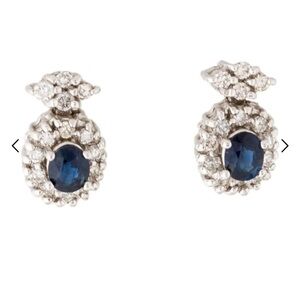 14K White Gold Natural Blue Sapphire and Diamond Stud Earrings